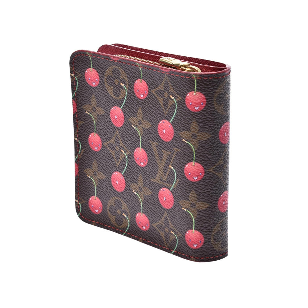Louis Vuitton Brown fold Wallet Canvas Monogram Zip Cherry Bi Compact Brown